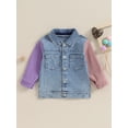 thumbnail image 2 of Suealasg Kids Boys Girls Denim Patchwork Jacket 1T 2T 3T 4T 5T Child Contrast Color Long Sleeved Lapel Button Down Coat Autumn Casual Outwear Clothing for Litte Girls Boys, 2 of 9