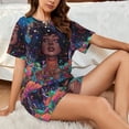 thumbnail image 4 of Pofeuu Cosmic Garden Woman Portrait Print Women's Pajama Set Short/Shorts Soft Button PJs Elastic Drawstring Waist Sleepwear-Medium, 4 of 6