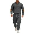 thumbnail image 2 of Yusimy Men's Solid Color 2-Piece Stand-Up Collar Hoodie Set Long Sleeve Elastic Waist Drawstring Straight Leg Pants Casual, 2 of 9