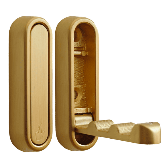 ShinYue Foldable Wall Hooks (2 Pack, Gold Brushed) - Zinc Alloy, 33LB Heavy Duty, Space Saving for Kitchen/Bathroom/Bedroom - Black/Silver/Gold/White/Grey