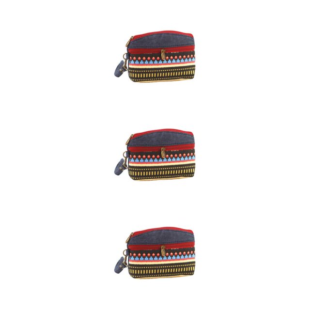 Guardoinrt Sac à Main Portable et à la Mode Petit Motif Style Ethnique Sac à Main en Tissu Style Ethnique Porte-Monnaie en Coton Trousse de Maquillage Rouge - Vent Ethnique LQ 3ensemble