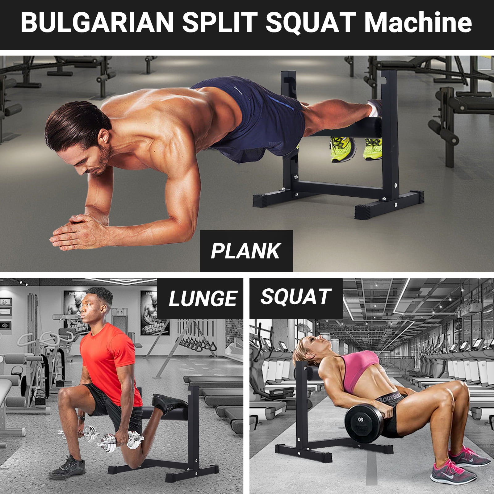 QinaQin Bulgarian Split Squat Stand, 7 Level Adjustable Single Leg Squat Rack with Wheels, 350 Lb Capacity for Home Gym