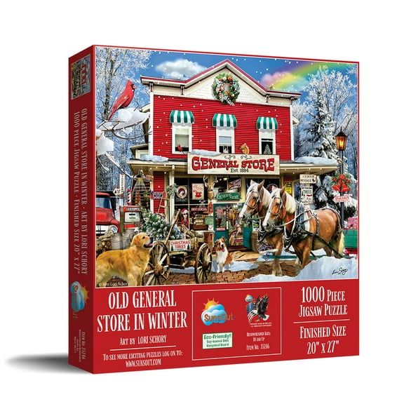 SUNSOUT INC - Old General Store Winter - 1000 pc Jigsaw Puzzle by Artist: Lori Schory - Finished Size 20" x 27" - MPN# 35246