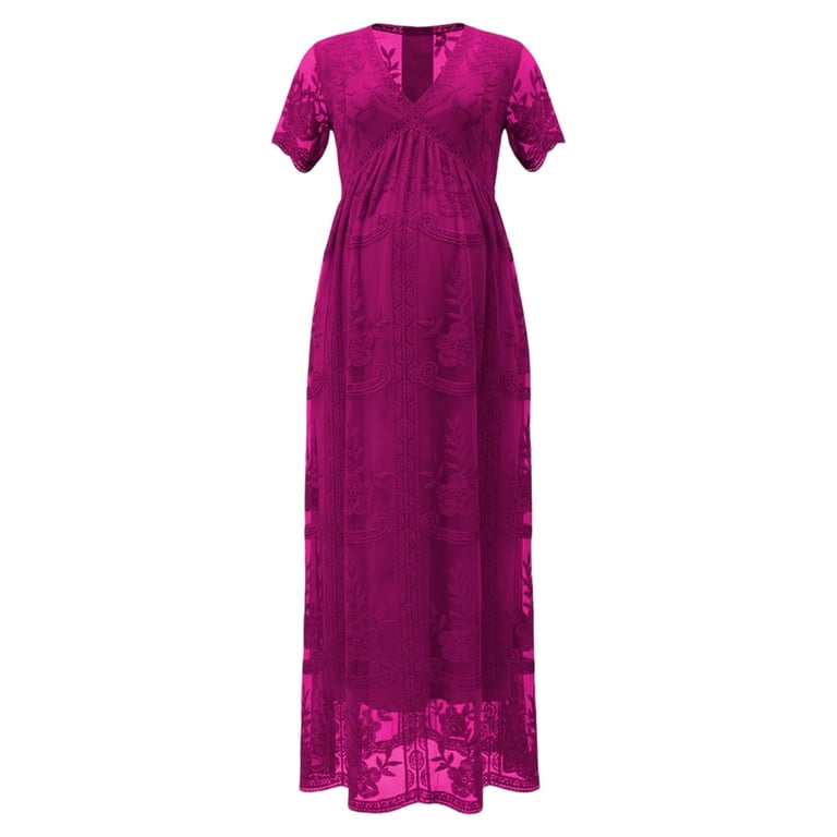 burgundy lace mesh overlay maternity maxi dress Gyujnb V Neck Gown Short Sleeve All Over Floral Embroidery Lace Empire High Waist Flowy Full Length Skirt Elegant for Maternity Photoshoot ,M based on size M) LIVE:5-13-21 Sequin Plunge Cowl Neck Size:36x30