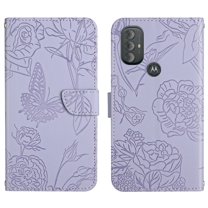 For Moto G Pure 2022 / Moto G Power 2022 Case,Wallet Case with Card Slot Kickstand Strap PU Leather Shockproof Protective Flip Folio Case Floral Butterfly for Girls Women Men, Lightpurple