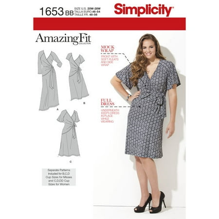 Simplicity Misses' Plus Size 20W-28W Amazing Fit Knit Dress Pattern, 1