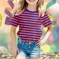 thumbnail image 2 of SGMVNU Girls T Shirts Fashion Summer Tops for Girls 7-8 Short Sleeve Crewneck Tees Stripes Print Cotton Tops Shirts Holiday T Shirts Summer Outfit(Size 14-15 Years,Brick Red), 2 of 4