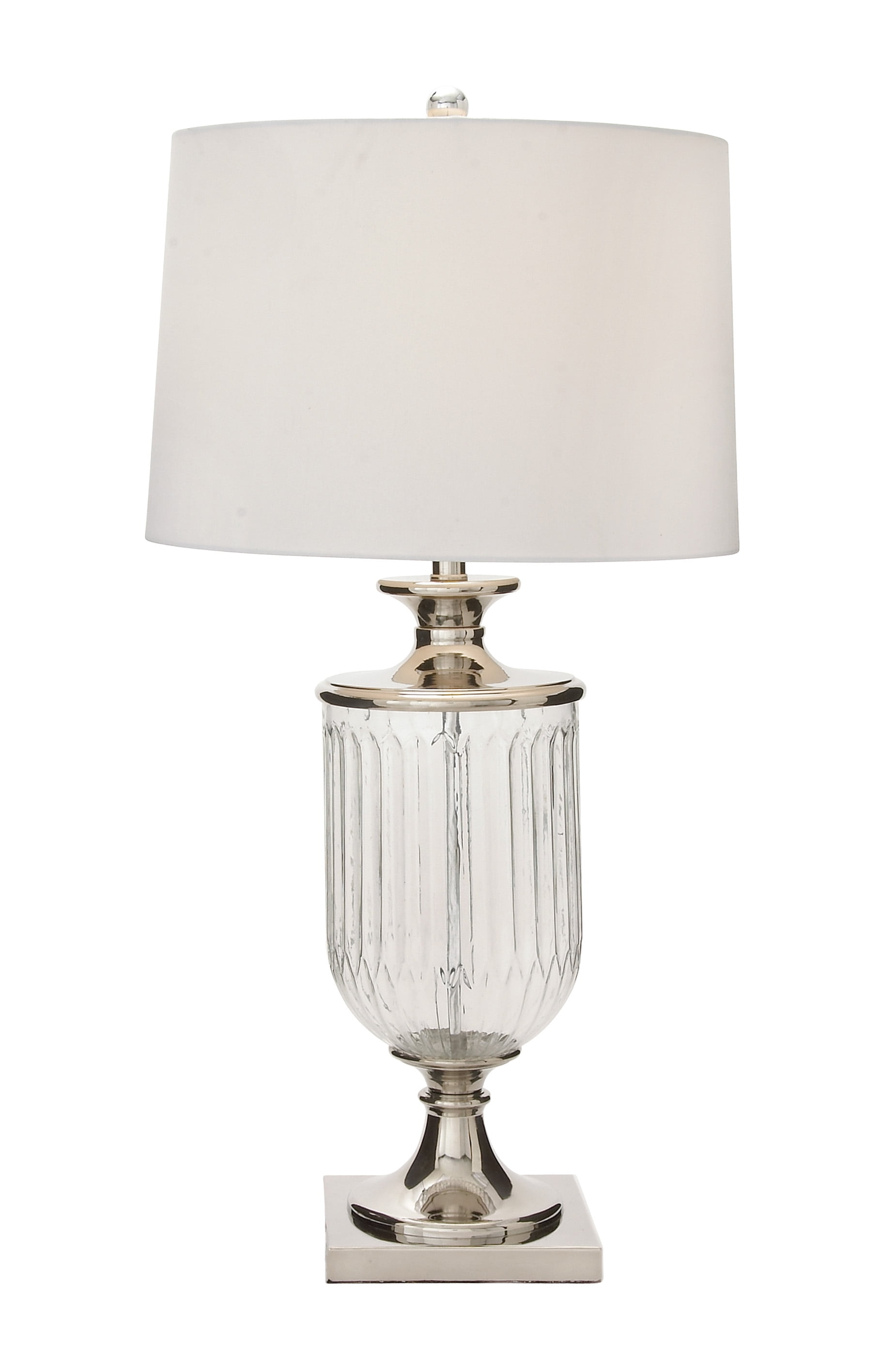Decmode Traditional 34 Inch Fluted Glass Lamp With Linen Shade, White