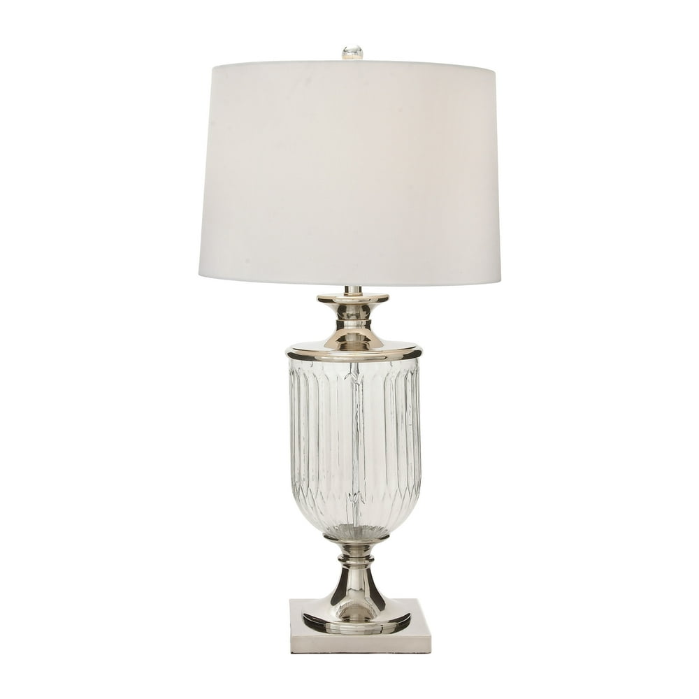 Decmode Traditional 34 Inch Fluted Glass Lamp With Linen Shade, White
