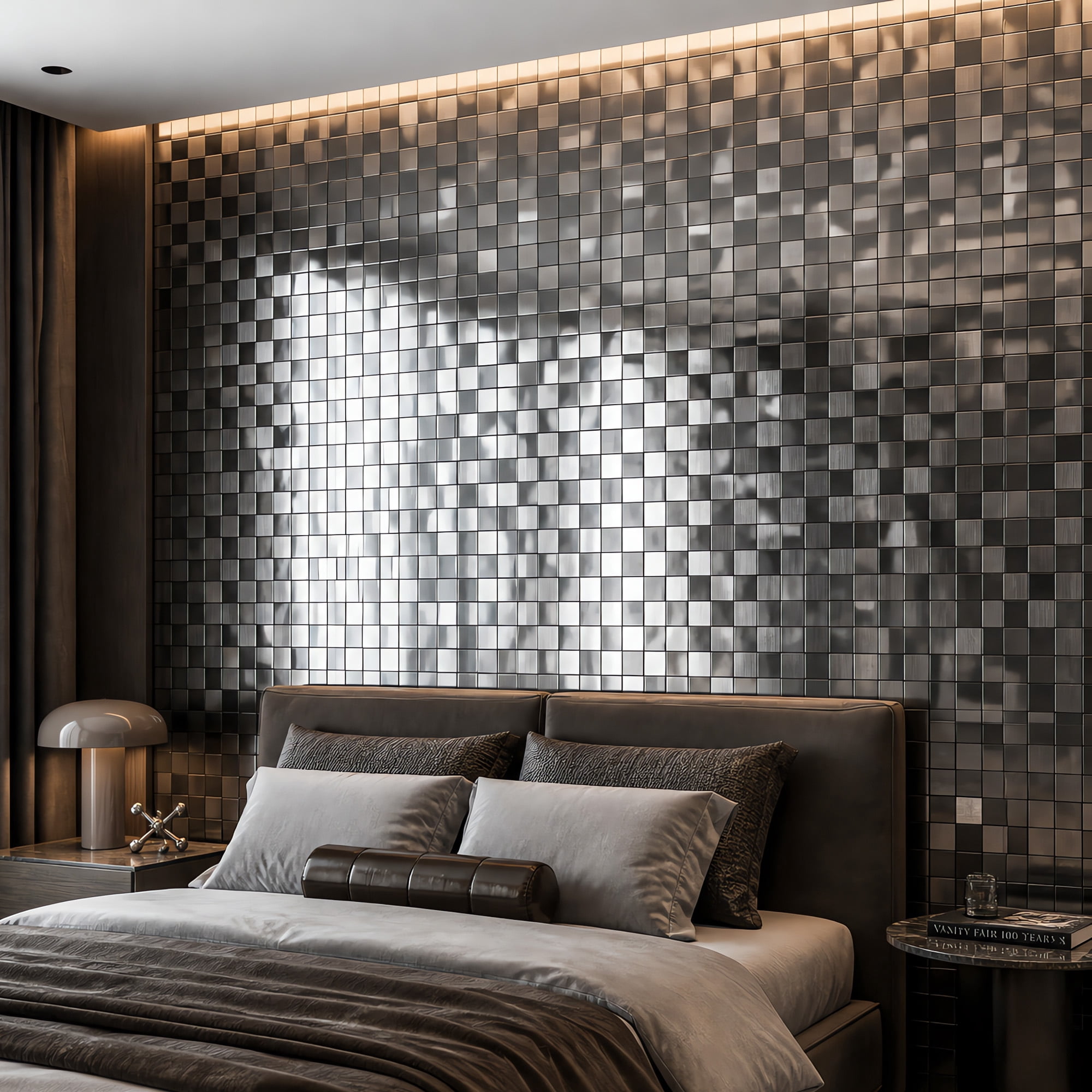 BEAUTYPEAK Modern Metal Wall Decor, 5PCS 12" x 12" 3D Textured Decorative Wall Panels, Black