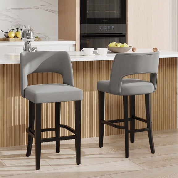 Modern Ergonomic 26-Inch Upholstered Bar Stools Set of 2, Counter Height Chairs with Backrest, Solidified Wood Legs, Versatile for Kitchen Island, Dining Room, Home Bar, Multiple Color Options