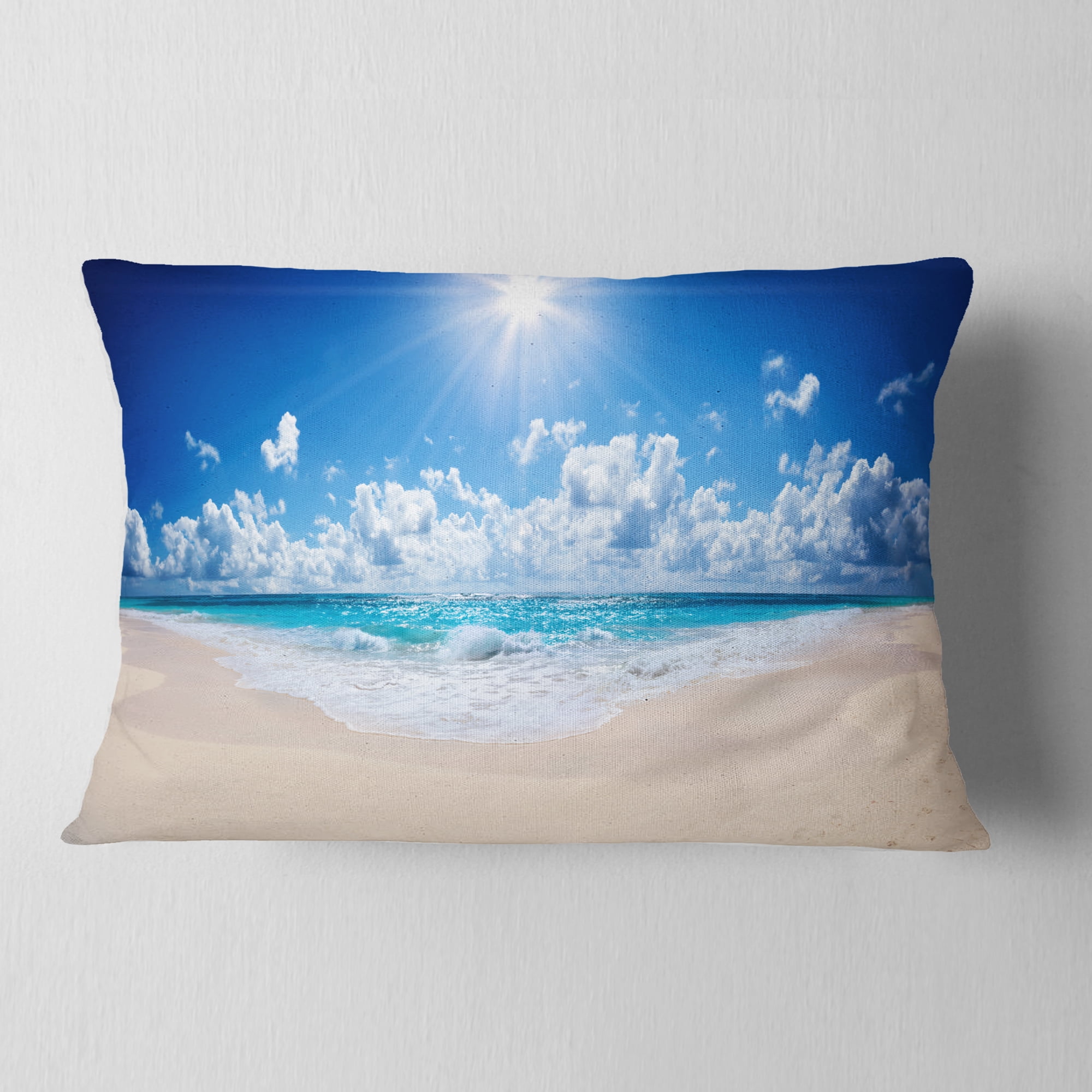 Designart Beautiful Tropical Beach Panorama - Modern Seashore Throw Pillow - 12x20