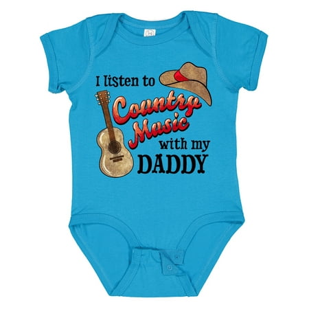 

Inktastic I Listen to Country Music with My Daddy Guitar and Hat Gift Baby Boy or Baby Girl Bodysuit
