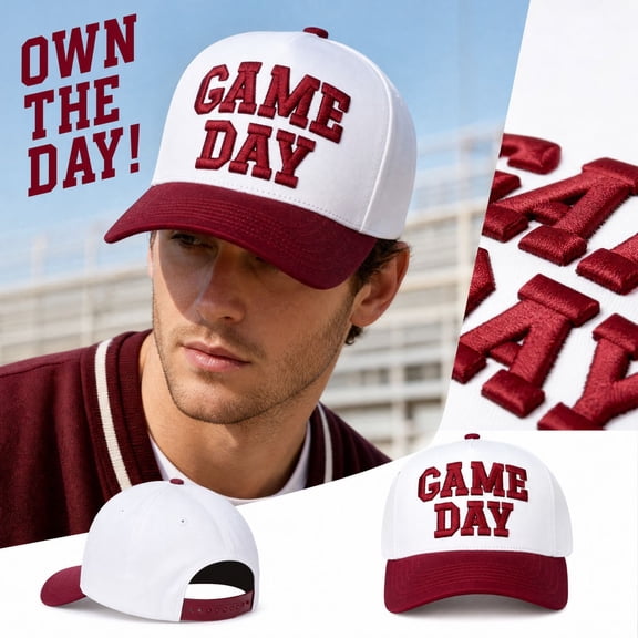 Football Season Gameday Hat,Vintage Letter Embroidered Hat,Adjustable Unisex Sports Fan Baseball Cap For Game Day Events