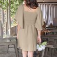 thumbnail image 7 of Fartey Dresses for Women 2025 Spring Summer Deep V Neck Knee Length Dress Elegant Bow tie Mini Dresses Fashion Casual A-Line Cocktail Dress Khaki S-2XL, 7 of 7