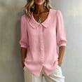 thumbnail image 7 of hotojiny Women Blouses Dressy Casual Lantern 3/4 Length Sleeve Tops Collared Button down Shirt Spring Summer Beach Vacation Clothes, 7 of 7