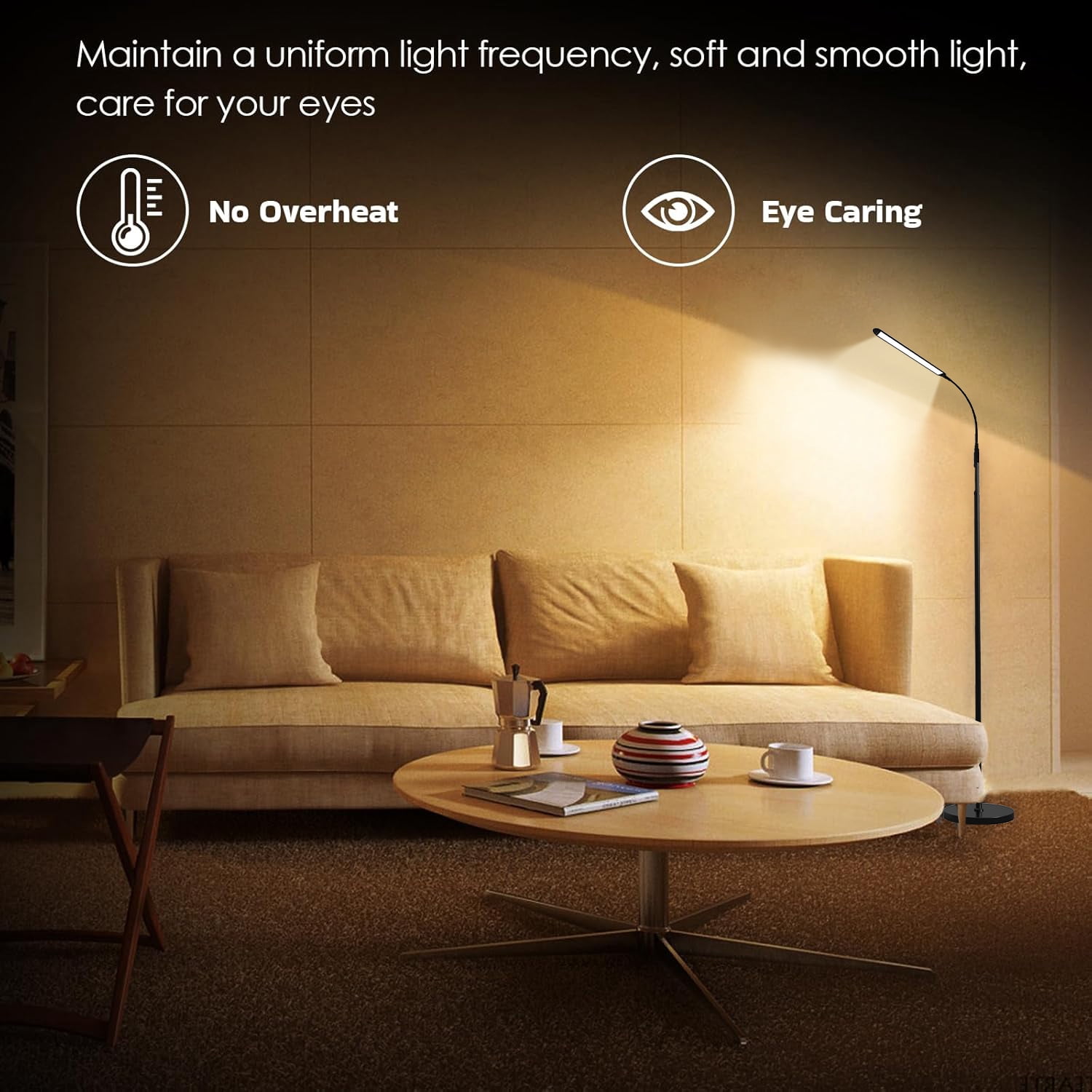 BN-LINK Floor Lamp with Timer, Standing Lamp with Remote and Touch Control, Stepless Adjustable Brightness & 3 Color Temperature, Tall Lamp for Living Room, Bedroom, Office