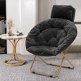 thumbnail image 3 of Monibloom Oversized Faux Fur Folding Saucer Chair with Removable Headrest, Comfy Moon Chair, Metal Frame, for Bedroom Living Room Dorm (Black), 3 of 10