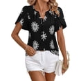 thumbnail image 5 of Womens Summer Boho Blouse Short Sleeve Button Down Floral Top Casual Business Work Shirt Fashion Beach Vacation Tops, 5 of 6