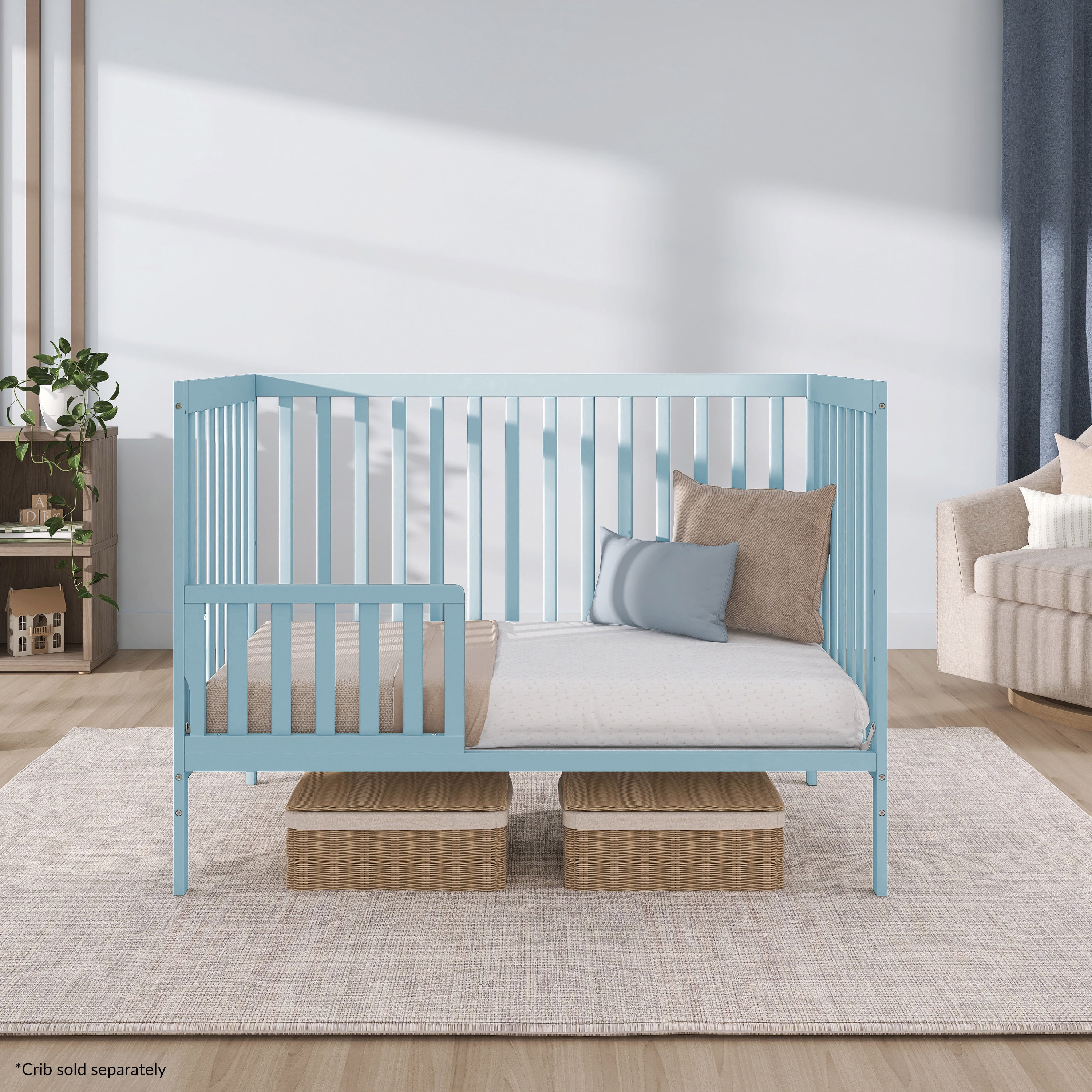 Dream On Me Convertible Crib Toddler Guard Rail in Aqua Sky, Converts Cribs to Toddler Beds