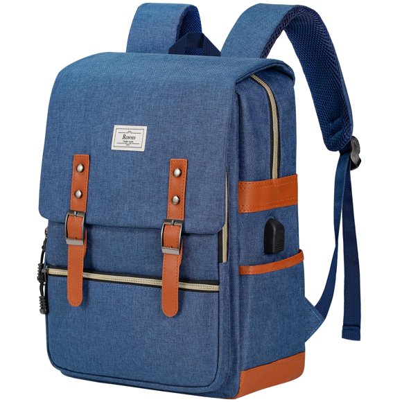 Mochila Ronyes Vintage para portátil de 15,6 pulgadas con puerto USB, color azul