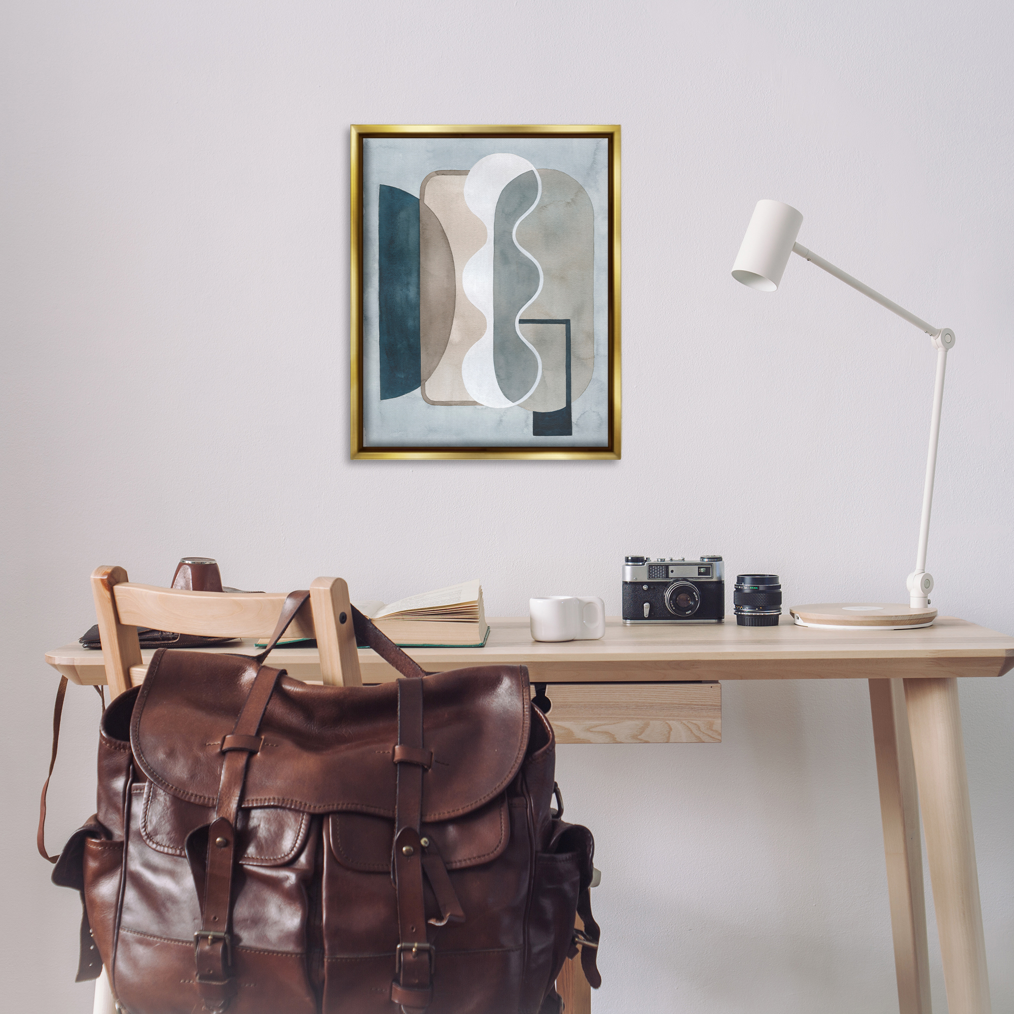 Stupell Industries Wavy Opaque Shapes Abstract Painting Gold Floater Framed Canvas Art Print Wall Art, 25 x 31