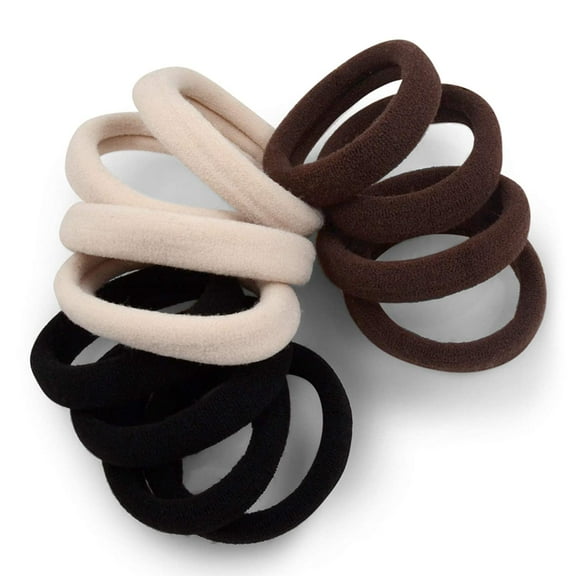 Hair Ties - Extra Gentle Soft and Stretchy Nylon Fabric Ponytail Holders in Black, Brown, Cream Neutral Colors - 12 Pack