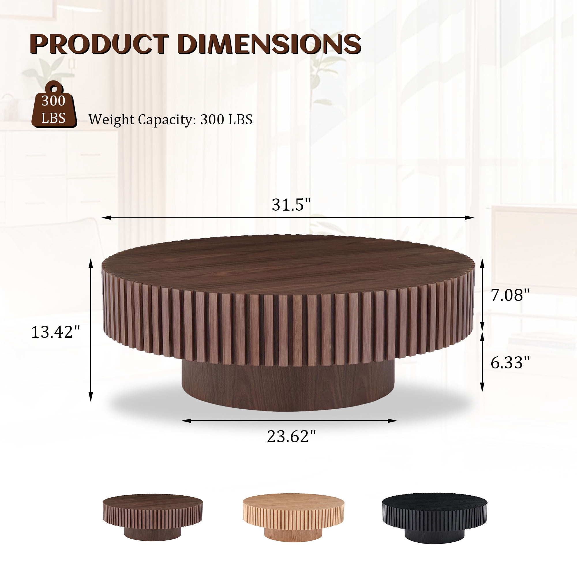 FFH 31.5" Round Coffee Table for Living Room,Rustic Modern Coffee Table with Sturdy Pedestal,Nature Wood Handcraft Corner Coffee Table,Circle Side Table Centre Table for Apartment,Walnut