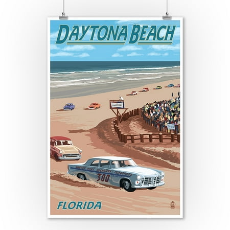 Daytona Beach Va Daytona Beach, Florida - Daytona Beach Racing Scene - Lantern Press Artwork (9x12 Art Print, Wall Decor Travel Poster) ()