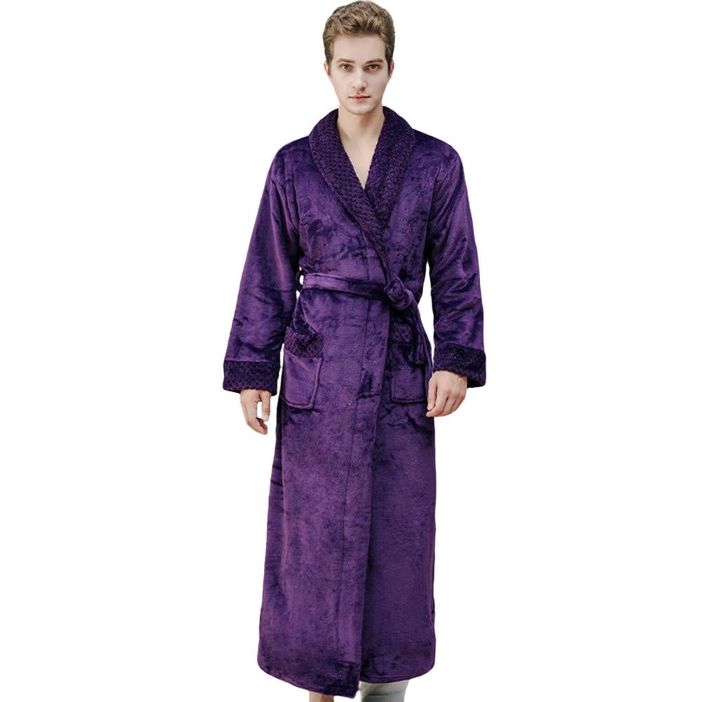 Mens Luxury Plush Long Bathrobe Plush Long Robes Pure Robs for Men ❤️ Full Length Hooded Robe 