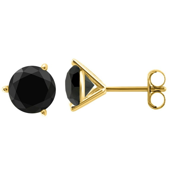 AoneJewelry1.50 CaratsW Round Black Diamond Martini Stud Earrings for Women In 14K Yellow Gold Prong-Setting