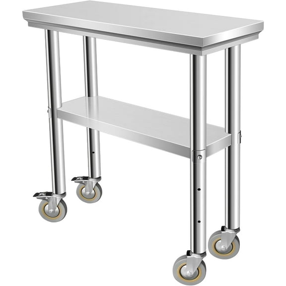 Stainless Steel Table for Prep 30'' x 12'', Heavy Duty Work Table with 4 Casters for Commerical Kitchen, Restaurant, Home and Hotel, Silver