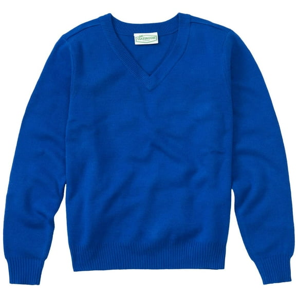 Classroom School Uniforms Kids' Big Long Sleeve V-Neck Sweater, Royal Blue, M