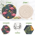 thumbnail image 4 of Yayeee 6 PCS Drink Coasters with Holder Set Woven Absorbent Round Tabletop Hot Pad, Yellow Floral Flamingo, 4 of 7