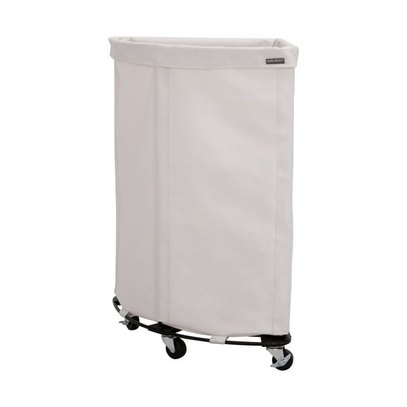 Seville Classics Corner Heavy Duty Rolling Steel Frame Laundry Hamper Canvas Cart Bin, w/ Wheels for Hotel, Home, Closet, Bedroom, Natural White, 24" W x 17.7" D