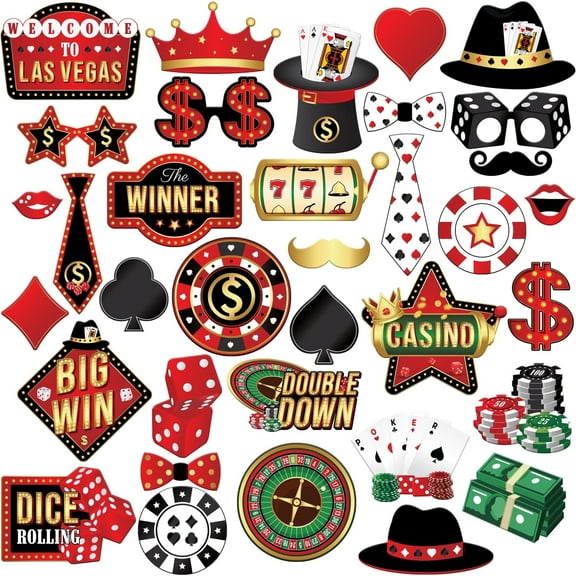 KatchOn, Casino Photo Booth Props - Pack of 35 | Game Night Photo Booth Props for Poker Party Decorations | Casino Night Decorations | Casino Theme Party Decorations | Casino Birthday Decorations