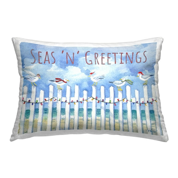 Stupell Industries Seas 'n' Greetings Seagulls Decorative Printed Throw Pillow Design by Paul Brent.