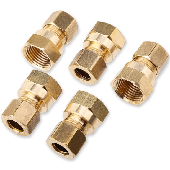 LTWFITTING Brass 3/8" OD x 3/8" Female NPT Compression Connector Fitting(Pack of 5)