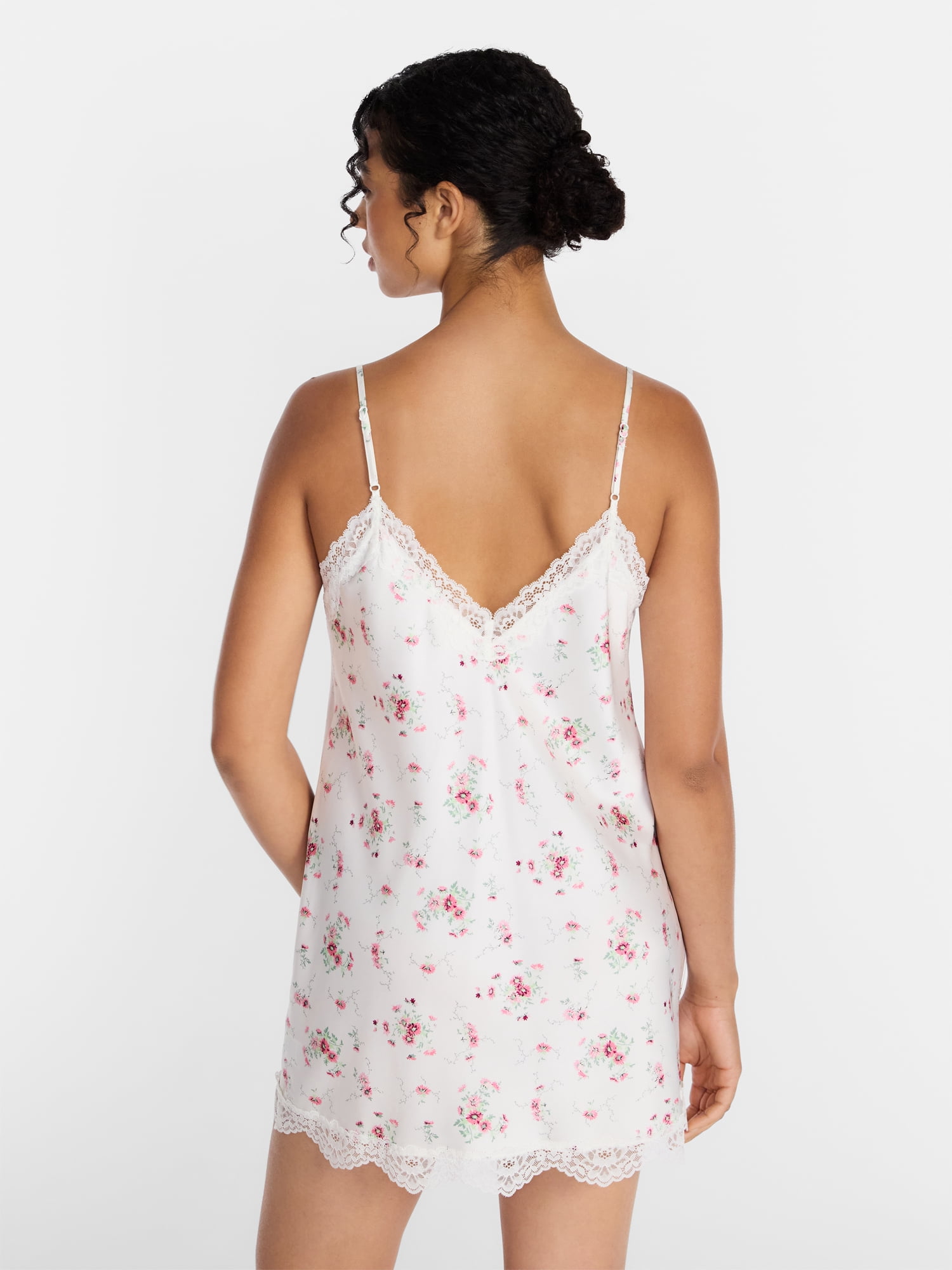 Joyspun Women's Lace Trim Stretch Satin Chemise, Sizes S-3X