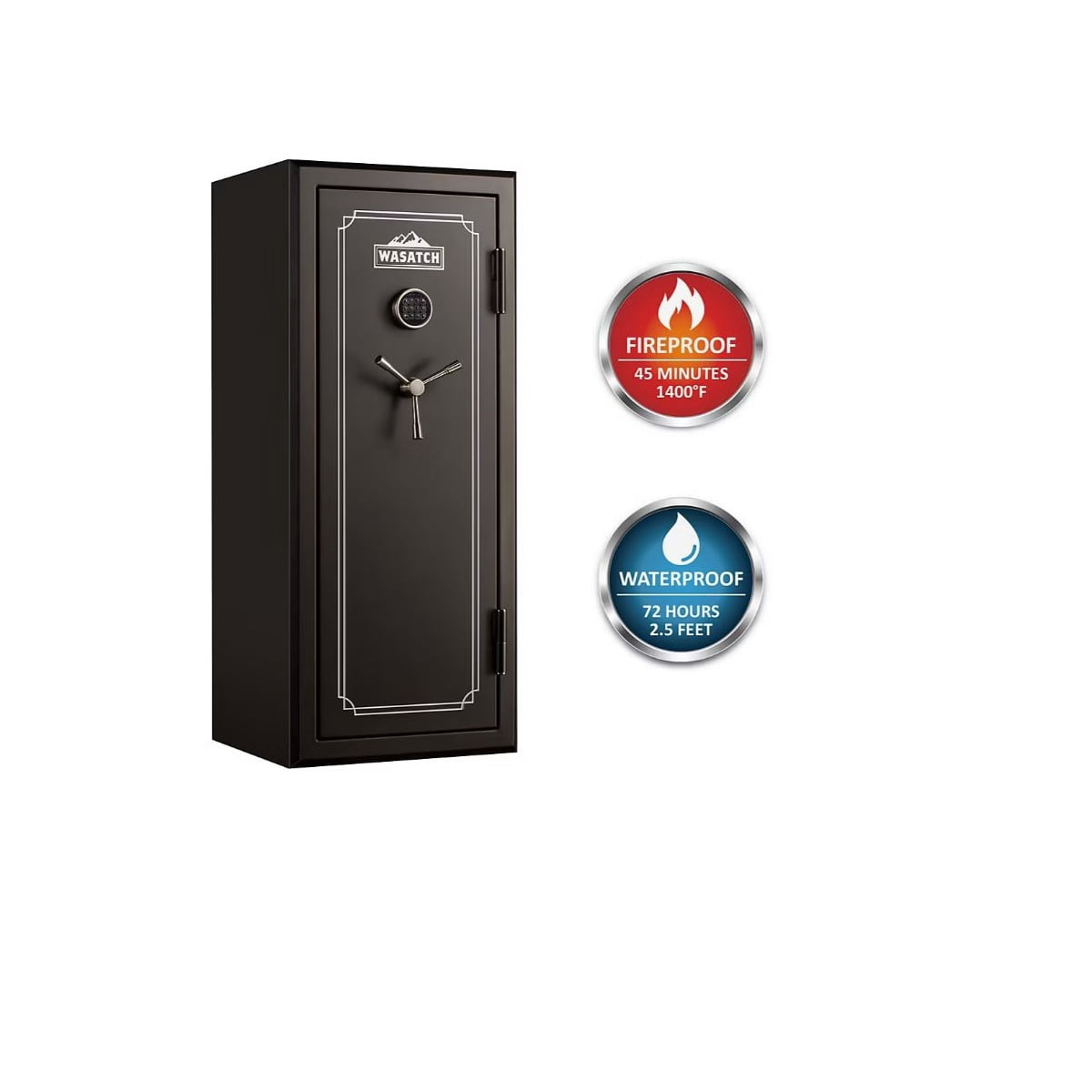 Restored Wasatch 22 Gun Fire/Waterproof Steel Safe w/ Electronic Lock, 2 Backup Keys, 4 Shelves, Carpeted Interior, Anti-Tamper, Theft Alert 22EDBWBJ (Refurbished)