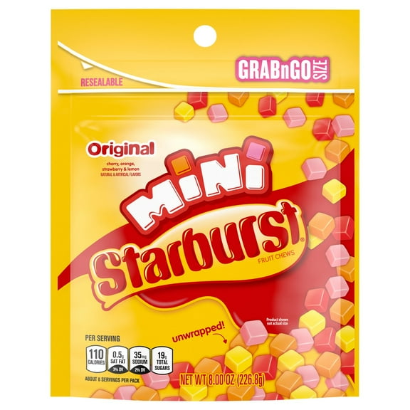 Pack of 2 Starburst Original Fruit Chews Minis Size Chewy Candy - Grab N Go, 8 oz (Package May Vary)