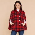 thumbnail image 2 of Womens Fall Jacket Wearable Blanket Plaid Print Double with Pocket Outerwear Jackets Red, 2 of 4