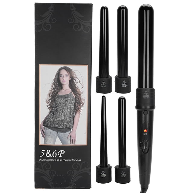 Rizador de pelo 5 en 1 con temperatura ajustable y LED, juego de varillas para rizar el cabello, enchufe estadounidense de 110 a 240 V