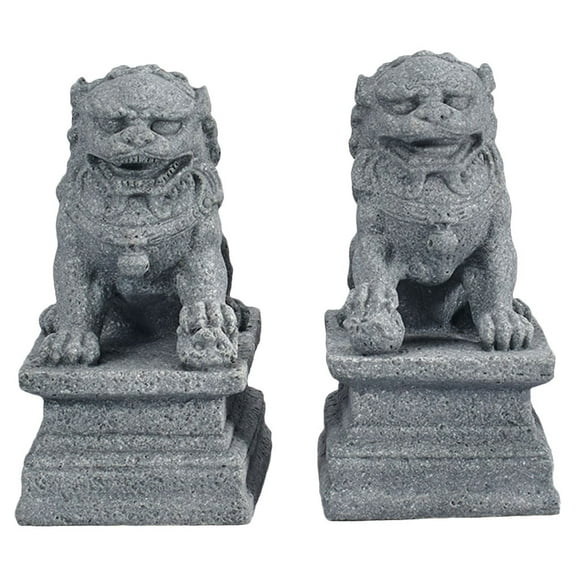 2Pcs Mini Stone Lion Decor Chinese Style Lion Statue Desktop Feng Shui Adornment