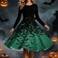 thumbnail image 6 of Edvintorg Womens Long Dresses Halloween Printed Crew Neck Casual Party Dress Long Sleeve Long Maxi Dress Womens Trendy Clothes S-2XL Green, 6 of 6