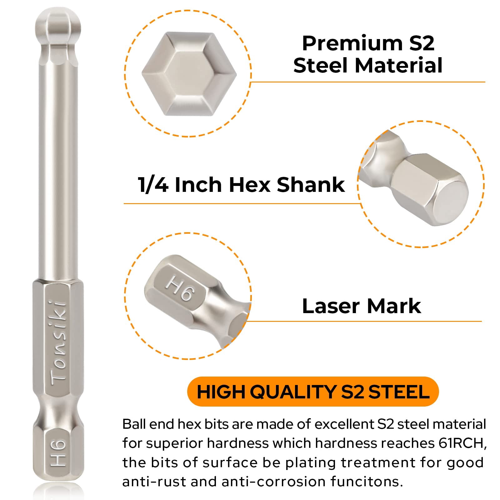 Tonsiki Hex Head Allen Wrench Drill Bit Set 24pcs (Metric&SAE), 1/4” Hex-Shank S2 Steel Allen Key Drill Bit
