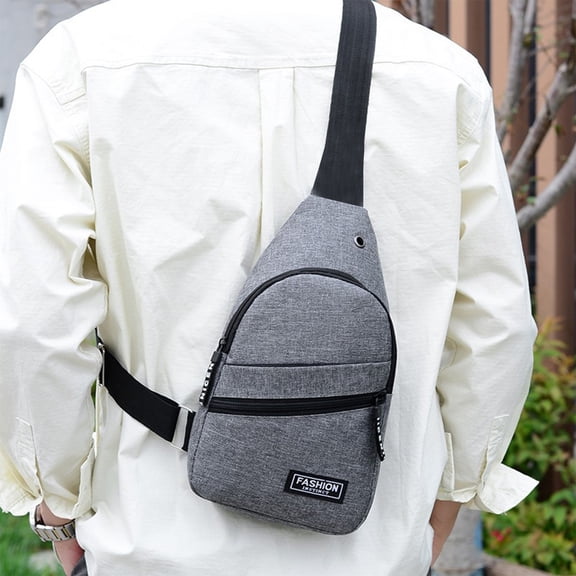 Mwjwdo Men's Lightweight Canvas Casual Chest Sling Bag, Multi-Pocket Adjustable Strap Crossbody Purse for Walking Cycling Daily Commute Gray