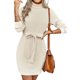 thumbnail image 2 of TRKIYQC Mujeres Casual Wrap Hip Dress Color Sólido Mangas Largas Cuello Alto Corbata Cintura Vestido Femenino, 2 of 9