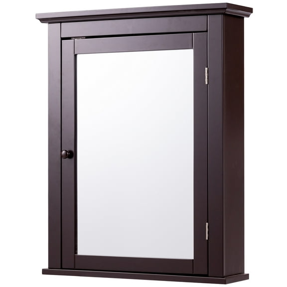 Topbuy Bathroom Wall Mounted Cupboard Mirrored Storage Cabinet w/ Adjustable Shelf Brown