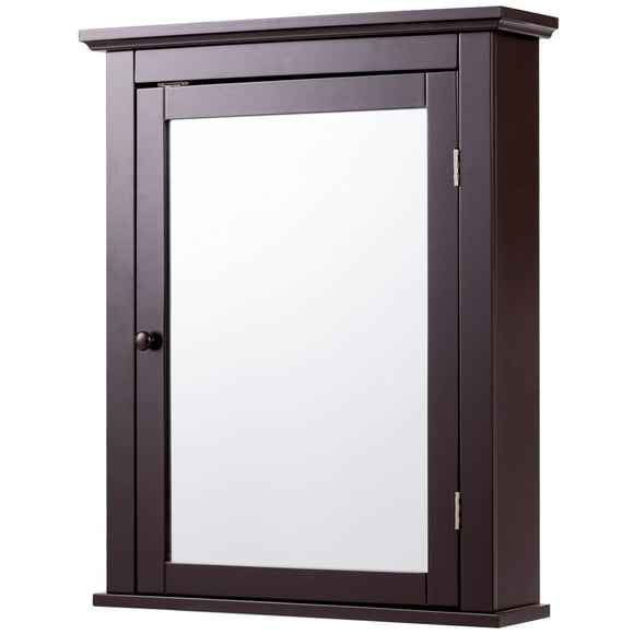 Patiojoy Bathroom Wall Mounted Cupboard Mirrored Storage Cabinet w/ Adjustable Shelf Brown